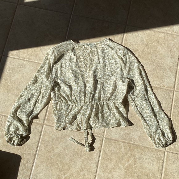 Sheer Green Floral Dynamite Tie Front Shirt - Picture 3 of 6